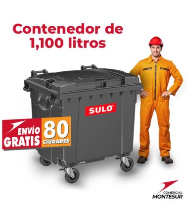 Oferta contenedor de basura con 4 ruedas y tapa marca SULO color Negro