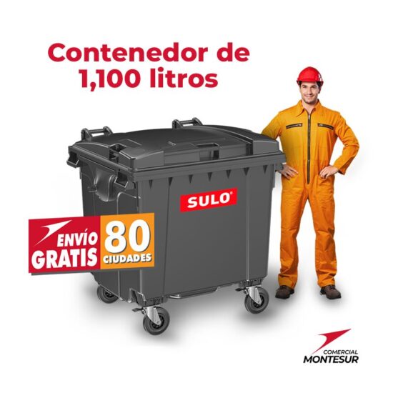 Oferta contenedor de basura con 4 ruedas y tapa marca SULO color Negro