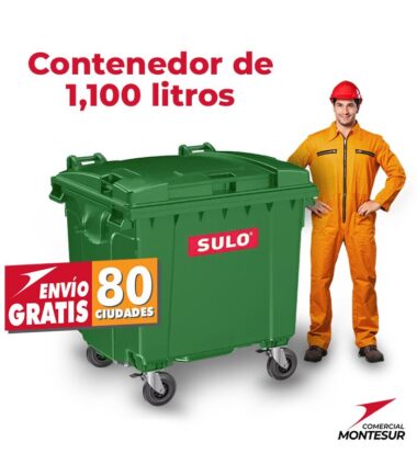 Oferta contenedor de basura con 4 ruedas y tapa marca SULO color Verde