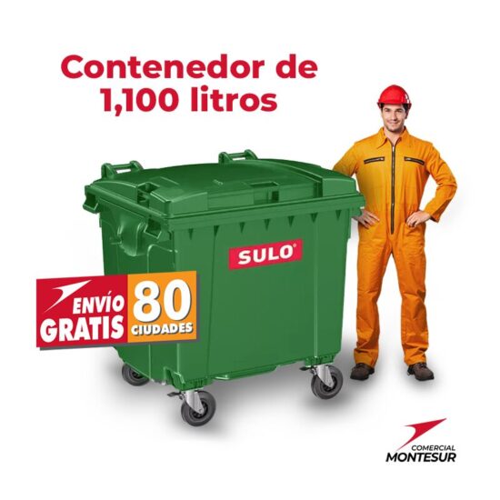 Oferta contenedor de basura con 4 ruedas y tapa marca SULO color Verde