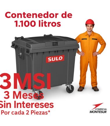 Oferta contenedor de basura con 4 ruedas y tapa marca SULO color Negro