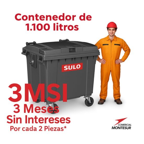 Oferta contenedor de basura con 4 ruedas y tapa marca SULO color Negro