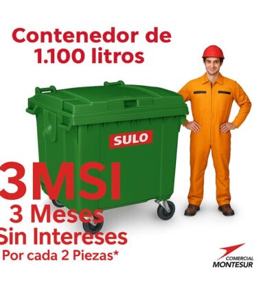 Oferta contenedor de basura con 4 ruedas y tapa marca SULO color Verde
