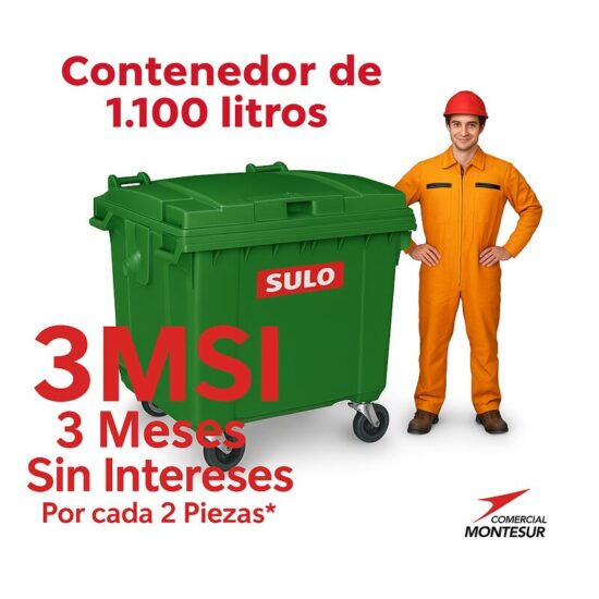 Oferta contenedor de basura con 4 ruedas y tapa marca SULO color Verde