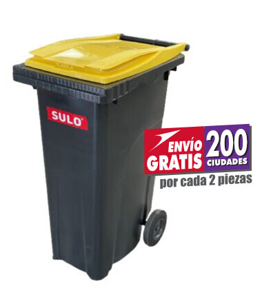 Bote de Basura de 180 Litros SULO Negro con Tapa Amarilla