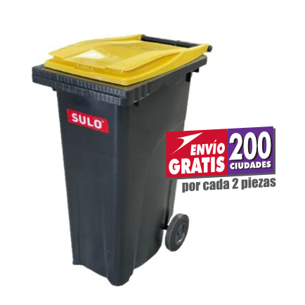 Bote de Basura de 180 Litros SULO Negro con Tapa Amarilla