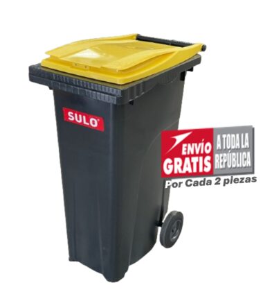 Bote de Basura de 180 Litros SULO Negro con Tapa Amarilla