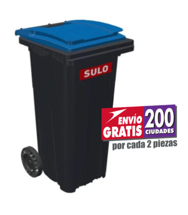 Bote de Basura de 180 Litros SULO Negro con Tapa Azul