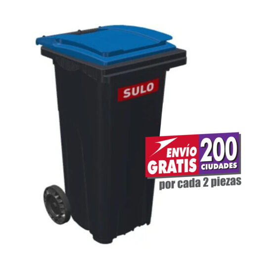 Bote de Basura de 180 Litros SULO Negro con Tapa Azul