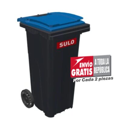 Bote de Basura de 180 Litros SULO Negro con Tapa Azul