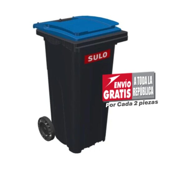 Bote de Basura de 180 Litros SULO Negro con Tapa Azul