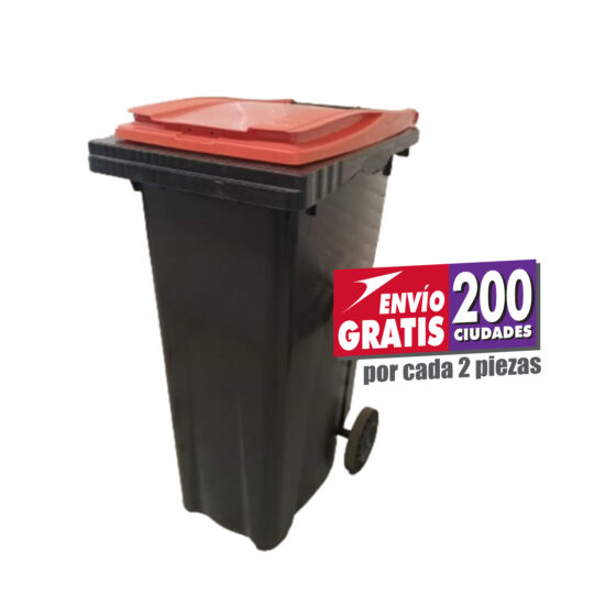 Bote de Basura de 180 Litros SULO Negro con Tapa Naranja