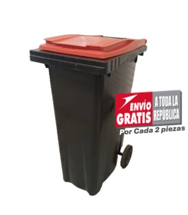 Bote de Basura de 180 Litros SULO Negro con Tapa Naranja