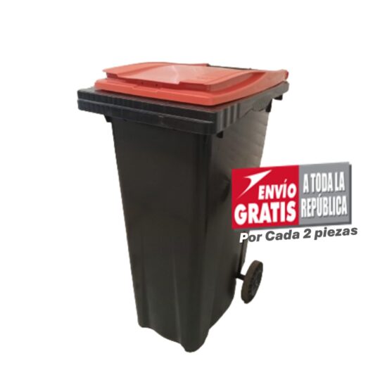 Bote de Basura de 180 Litros SULO Negro con Tapa Naranja