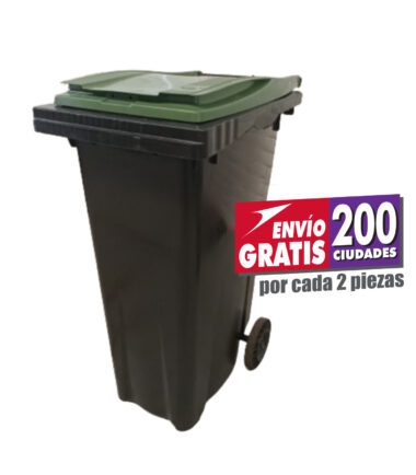 Bote de Basura de 180 Litros SULO negro con tapa verde