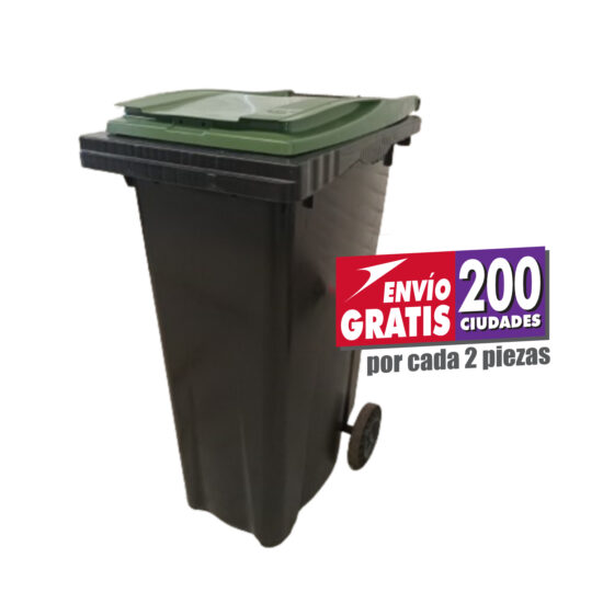 Bote de Basura de 180 Litros SULO negro con tapa verde