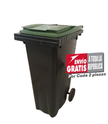 Bote de Basura de 180 Litros SULO Negro con Tapa Verde