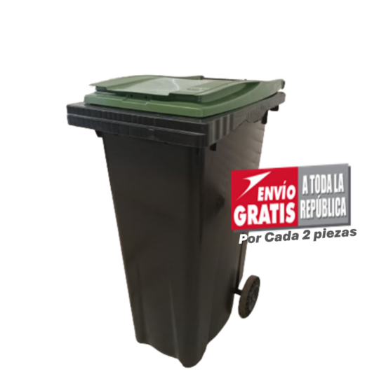 Bote de Basura de 180 Litros SULO Negro con Tapa Verde