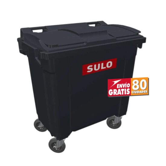 Contenedor de Basura 800 Litros SULO Negro con Tapa