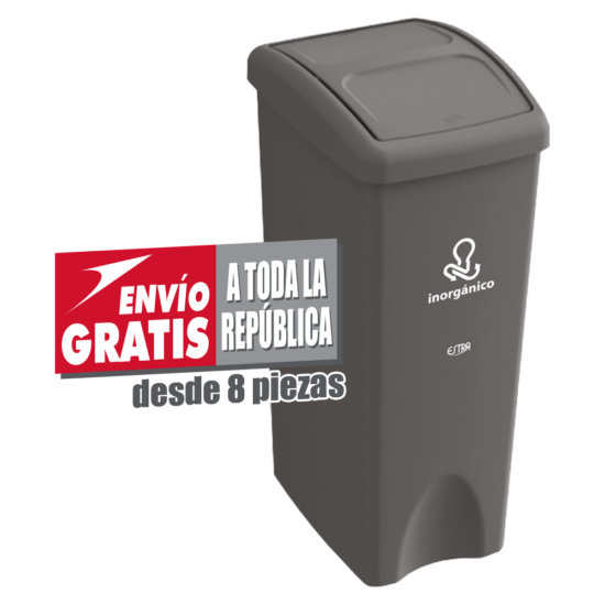 Bote de Basura Estra de 53 Litros Gris con Serigrafía "Inorgánico"