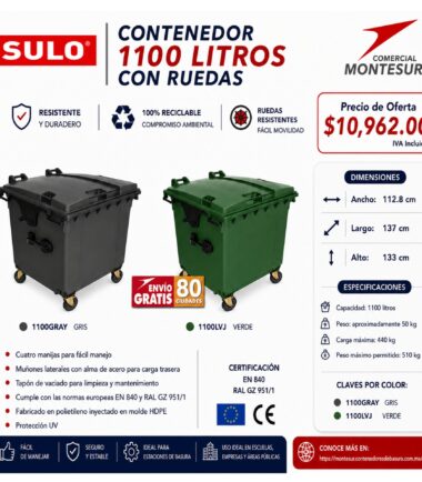 Oferta contenedor de basura con 4 ruedas y tapa marca SULO