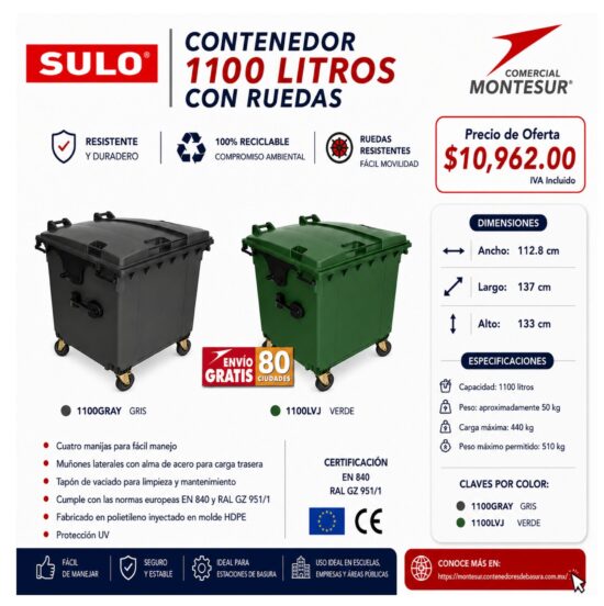 Oferta contenedor de basura con 4 ruedas y tapa marca SULO