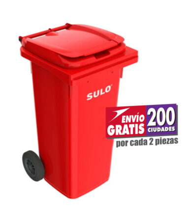 Bote de Basura de 120 Litros SULO Rojo con Tapa