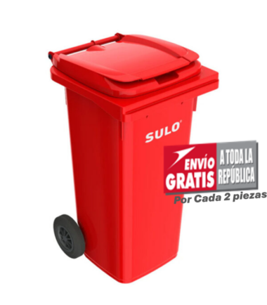 Bote de Basura de 120 Litros SULO Rojo con Tapa