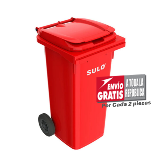 Bote de Basura de 120 Litros SULO Rojo con Tapa