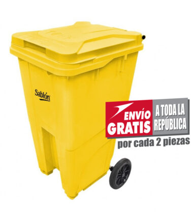 Bote de Basura 240L Sablón Amarillo con Ruedas