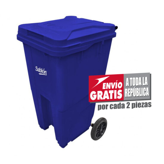 El Bote de Basura 240L Sablón Azul 8927AZ es resistente, ideal para escuelas y centros de trabajo.