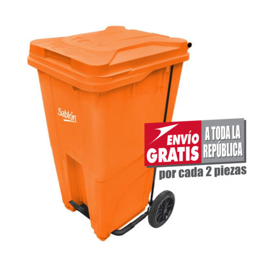 Bote de Basura 240L Sablón con Pedal Naranja