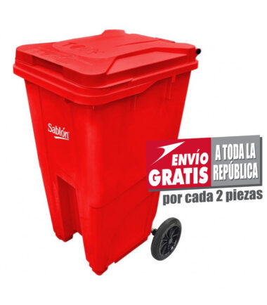 Bote de Basura 240L Sablón Rojo con Ruedas