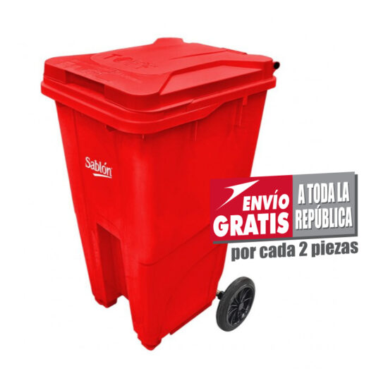 Bote de Basura 240L Sablón Rojo con Ruedas