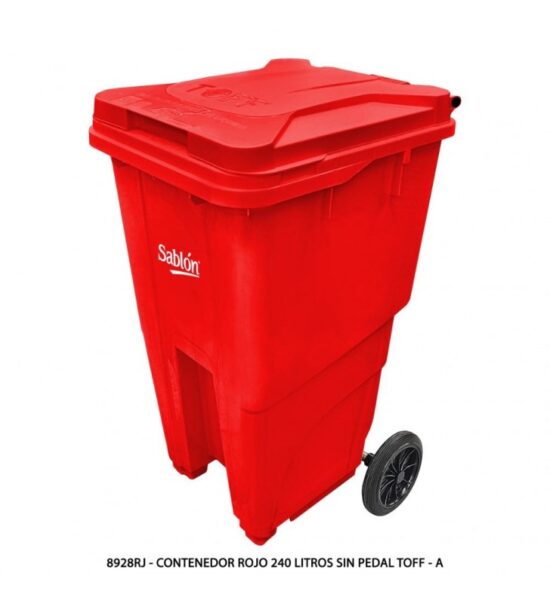 Bote de Basura 240L Sablón Rojo con Ruedas