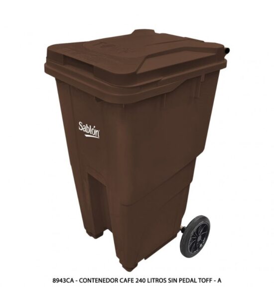 Bote de Basura 240L Sablón con Ruedas Café