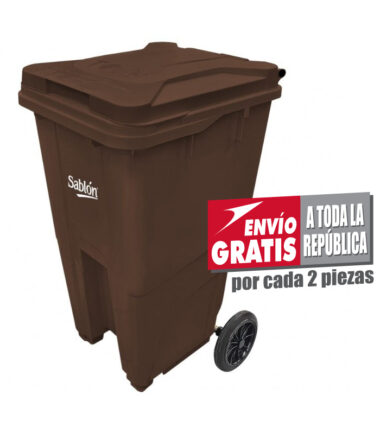 Bote de Basura 240L Sablón con Ruedas Café