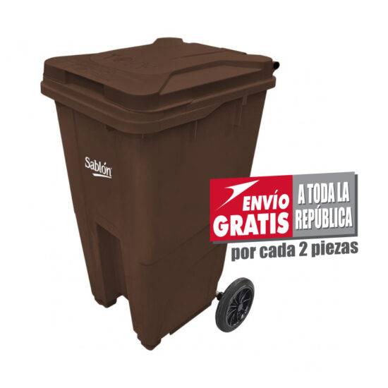 Bote de Basura 240L Sablón con Ruedas Café