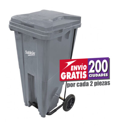 Bote de Basura de 120 litros con Pedal Sablón Gris con Tapa