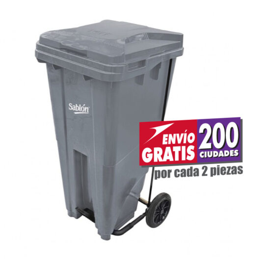Bote de Basura de 120 litros con Pedal Sablón Gris con Tapa