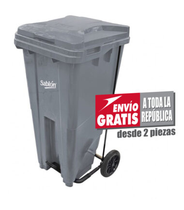 Bote de Basura de 120 litros con Pedal Sablón Gris con Tapa