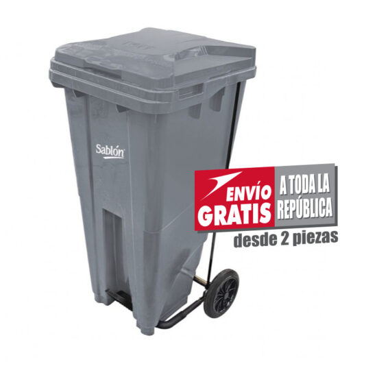 Bote de Basura de 120 litros con Pedal Sablón Gris con Tapa
