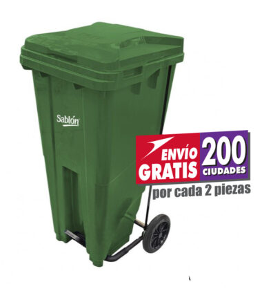 Bote de Basura de 120 litros con Pedal Sablón verde con tapa