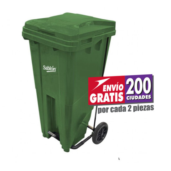 Bote de Basura de 120 litros con Pedal Sablón verde con tapa