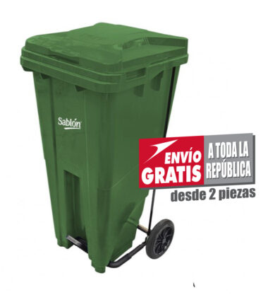 Bote de Basura de 120 litros con Pedal Sablón Verde con Tapa