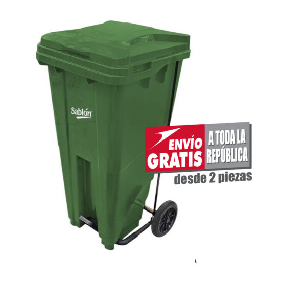 Bote de Basura de 120 litros con Pedal Sablón Verde con Tapa