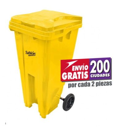 Bote de Basura de 120 litros Sablón Amarillo con Tapa