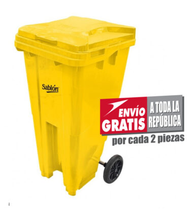 Bote de Basura de 120 litros Sablón Amarillo con Tapa