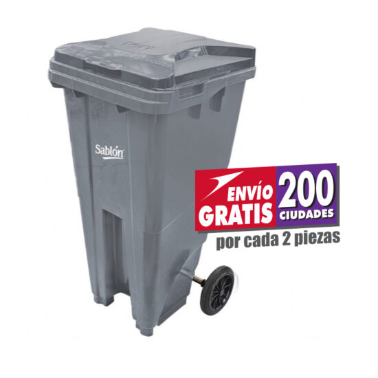 Bote de Basura de 120 litros Sablón Gris con Tapa