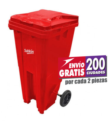 Bote de Basura de 120 litros Sablón Rojo con Tapa